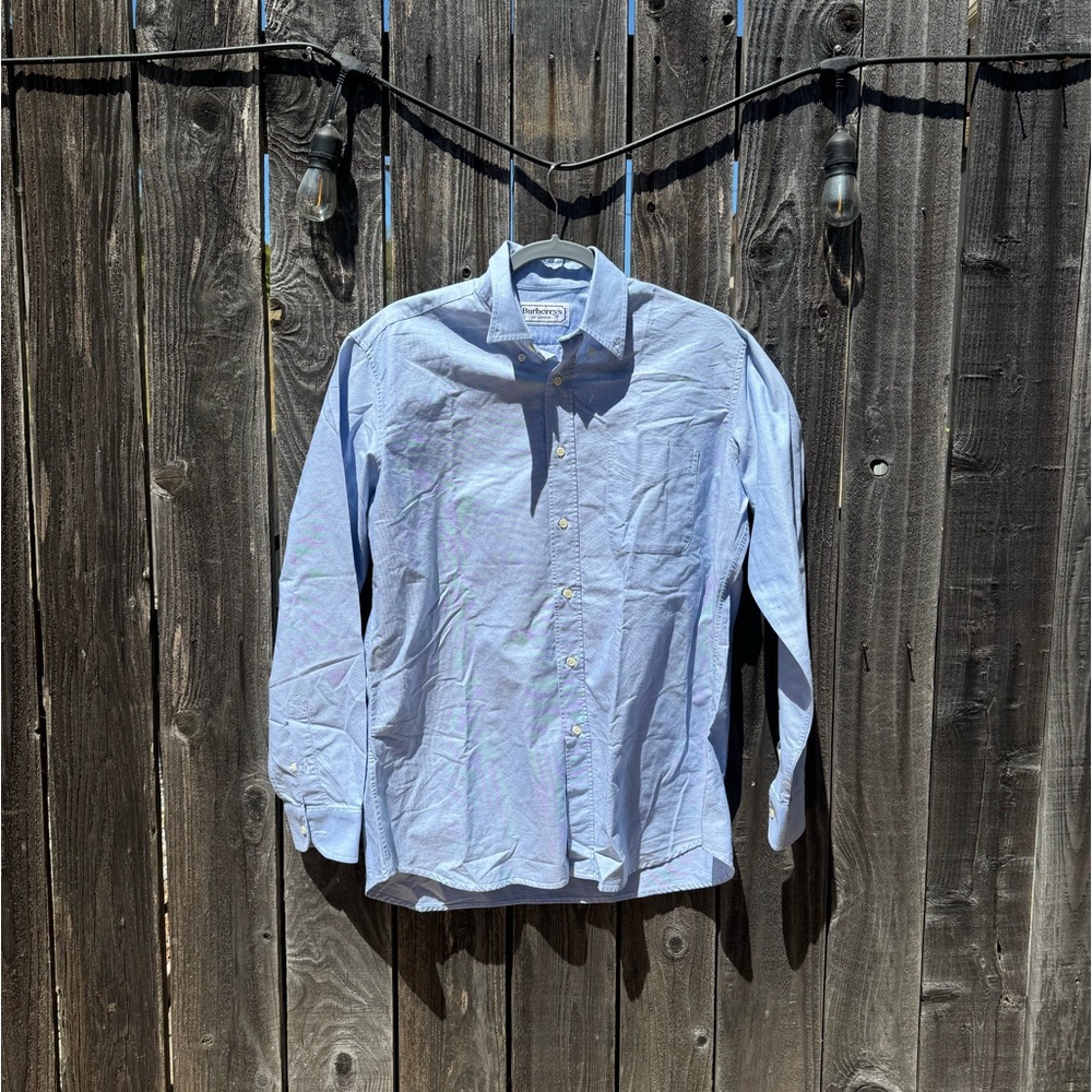 Burberry's of London Men's Blue and White Button Down Shirt Oxford Weave 41-16